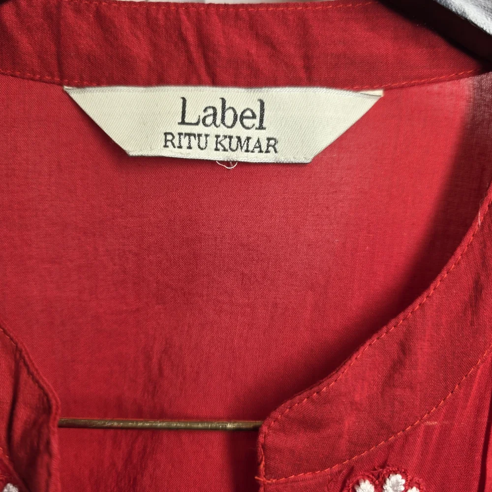 Boho Festival Top Red Embroidered 100% Cotton Tunic Kurta Ethnic Rita Kumar S/M - Picture 4 of 8